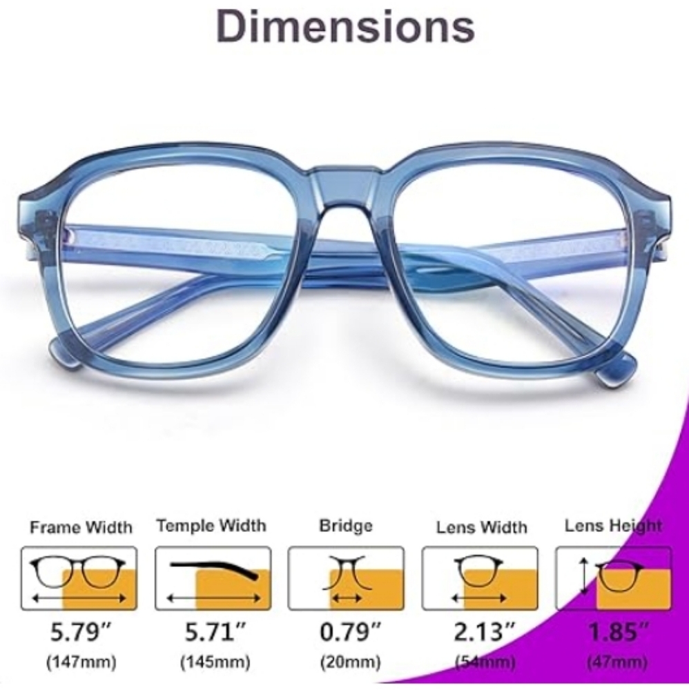 Oversized Square Blue Light Blocking Glasses Computer Blue Frame Eyewear - Picture 8 of 9